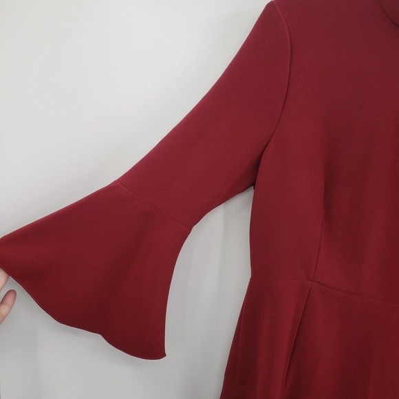 Rachel Zoe Califa Dress Womens Size 6 Burgundy Red Flared Sleeve Knit High Neck - Picture 11 of 15